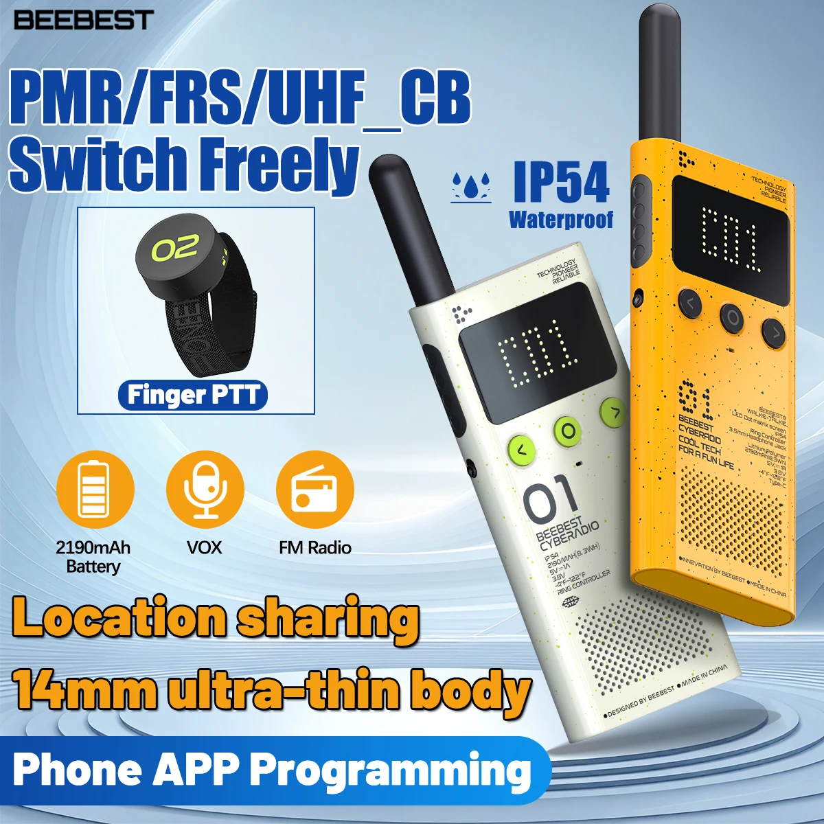 BEEBEST A101OS Lito Walkie Talkie PMR/FRS/UHF Switch Freely Finger PTT APP Programming 14mm Ultra-thin Ham Radio For XIAOMI 2S