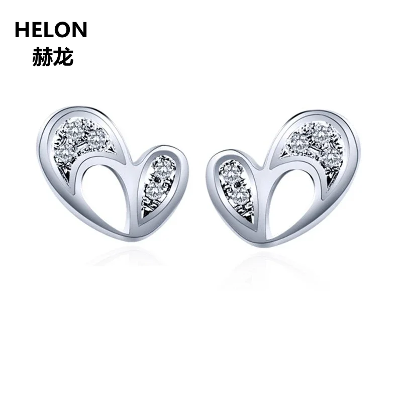 

Solid 14k White Gold Cold Natural Diamonds Women Stud Earrings Trendy Fine Jewelry Unique Heart