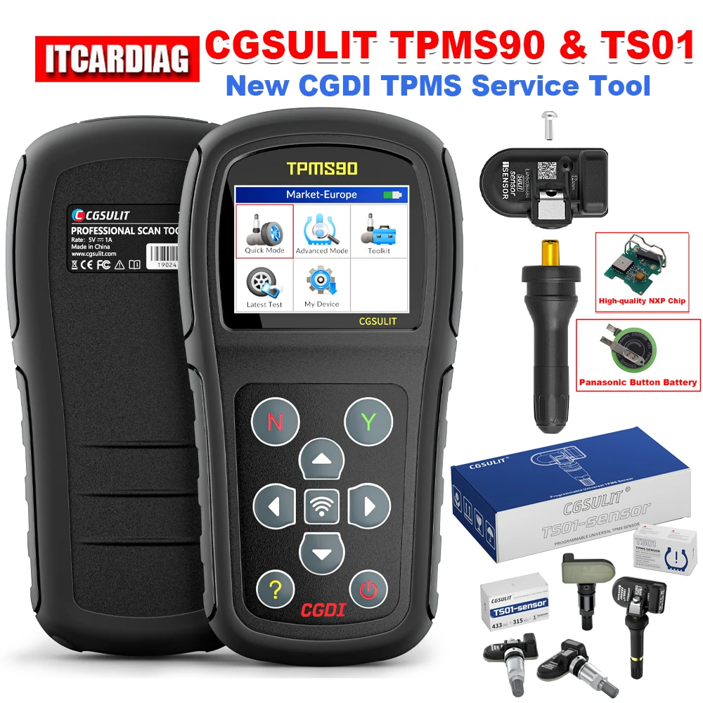 

CGDI CGSULIT TPMS90 with TS01 Sensor Car Tire Pressure Detector TPMS Service Programmer Tool update wifi/usb Fits 98% Vehicle