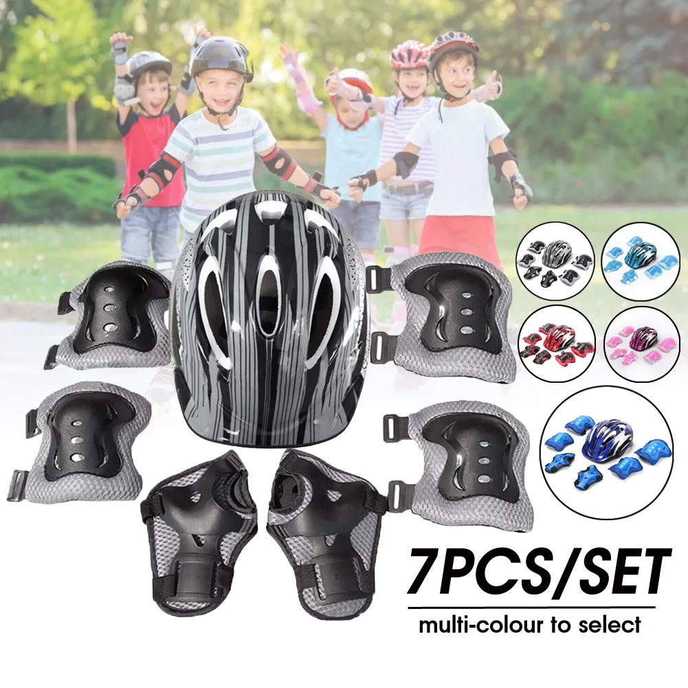 Kids Boy Girl Safety Helmet Knee Elbow Pad Sets Children Cycling Roller Skating Bicycle Slide Protection Safety Guard 7pcs/set