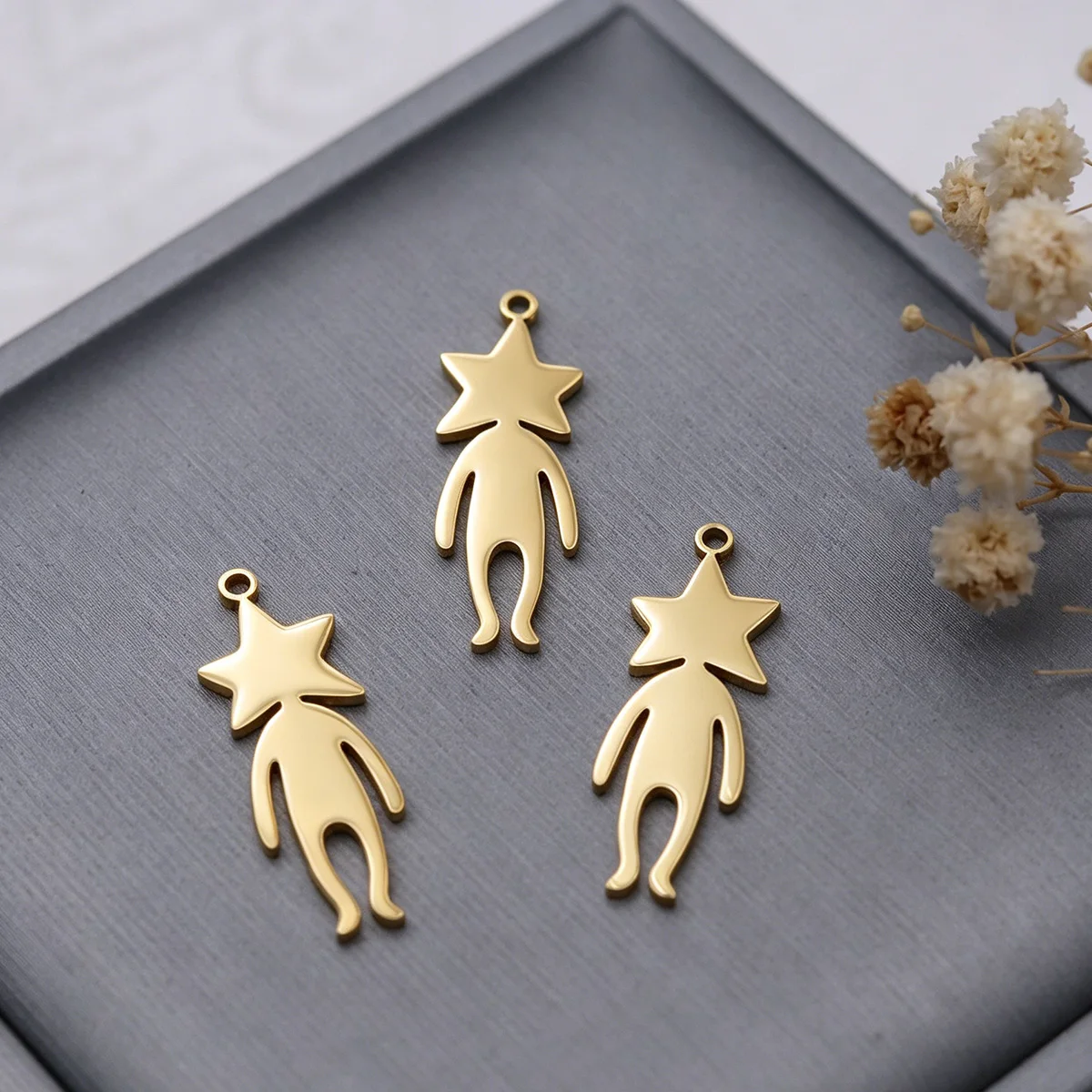 3pcs Star Human Figure Charms Stainless Steel Abstract Little Man Pendant for DIY Jewelry Making Necklace Earrings Wholesale