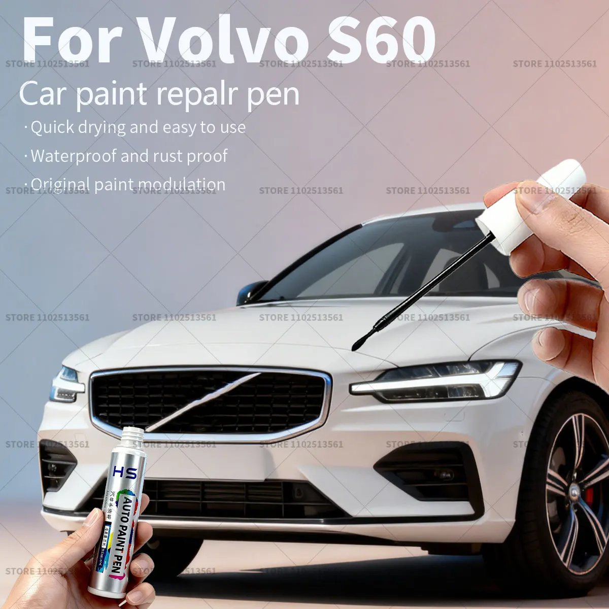 

Ручка для ремонта автомобильной краски Volvo S60, средство для удаления царапин, сделай сам, автоаксессуары, белый 707, серый 728 черный 727 красный 702, серебристый 735