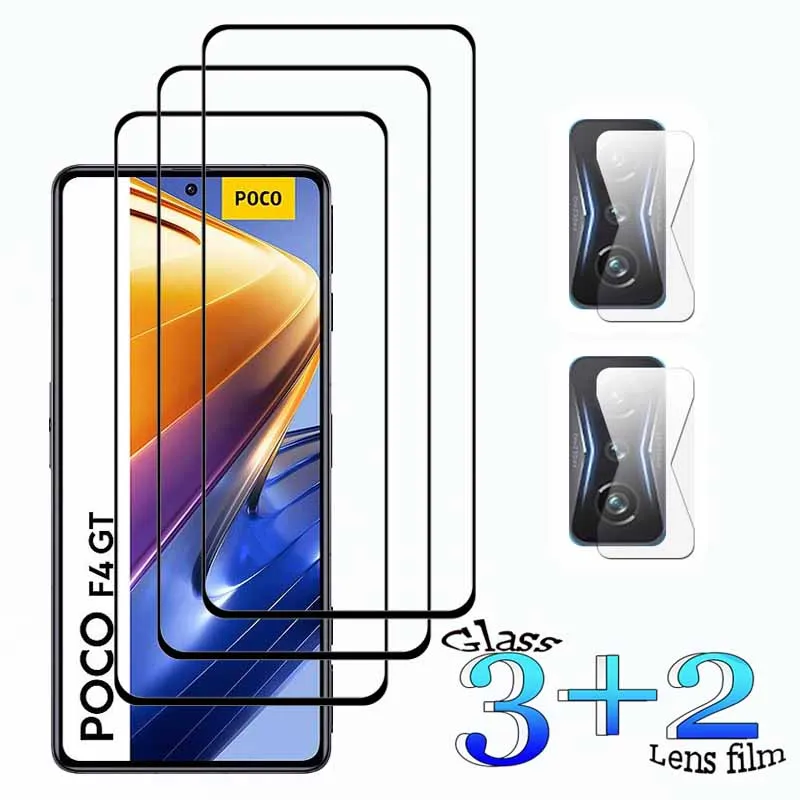 

3+2 For Xiaomi POCO F4 GT Tempered Glass Shockproof 9H Clearly Anti-Scratch Front Protector +Soft Camera lens film