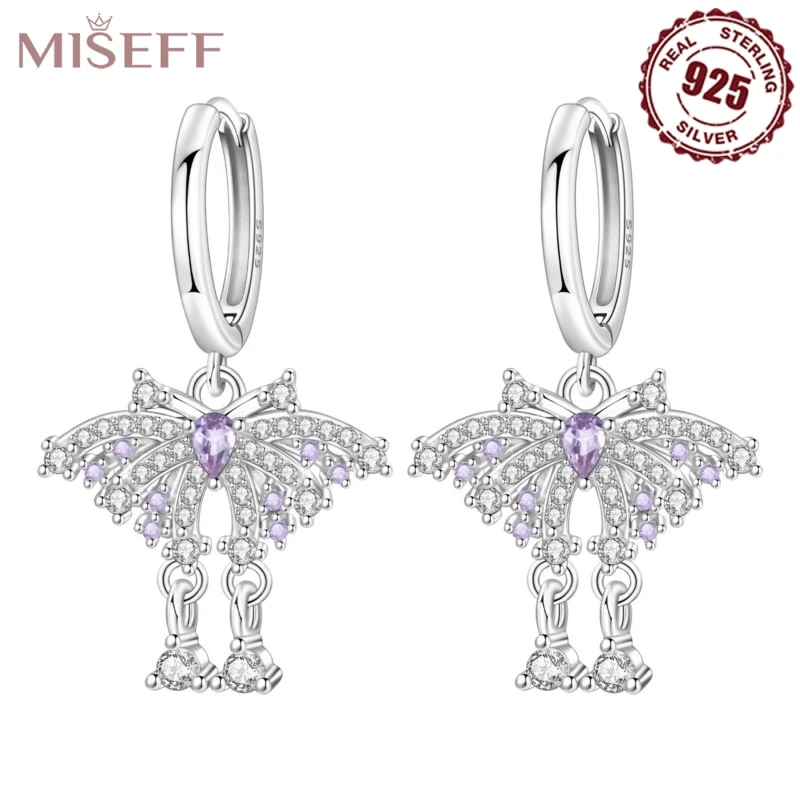 

MISEFF, новые серьги-капли из 100% стерлингового серебра 925 пробы, фиолетовые серьги-бабочки, пара серег, ювелирные изделия с цирконом, женские подарки