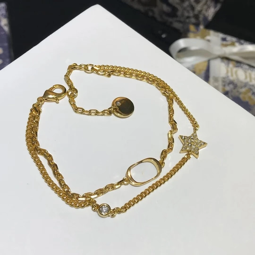 

Fashion Pentagram Double Bracelet Women's Letter Diamond Star Jewelry Women's