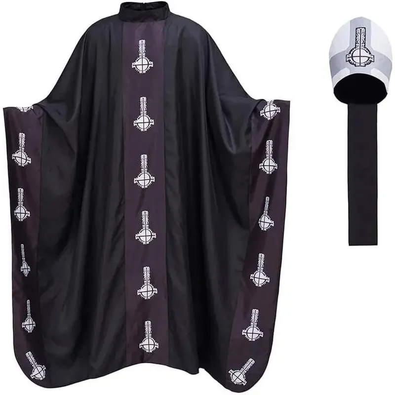 

Anime Medieval Papa Emeritus Cape Cosplay Costume Middle Ages Black Cloak With Hat Full Set For Adult Halloween Party Suit