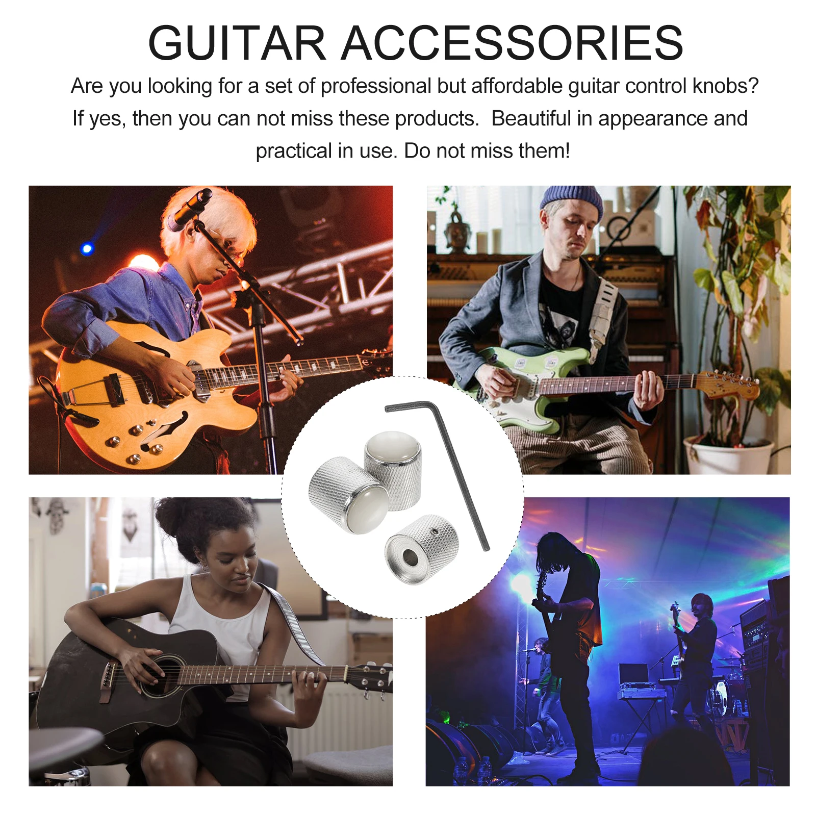

1Set Tone Control Knobs Electric Guitar Silver Alloy Durable Compact Practical Instrument Accessories Wrench Knobs with Holes