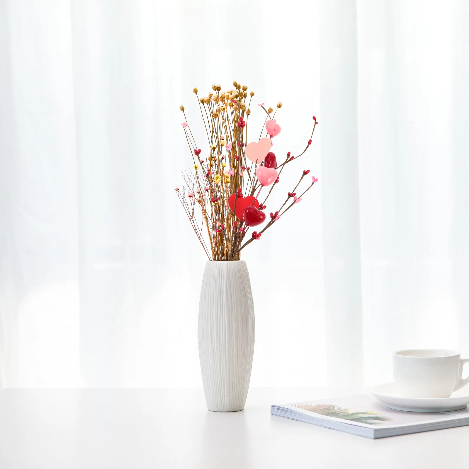 

3Pcs Valentines Day Heart Picks Artificial Flower Stems Romantic Heart Shaped Branches Table Centerpiece Vase Filler Home Decor