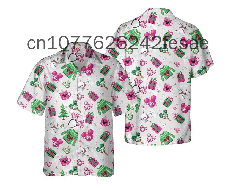 Mickey Mouse masculino e feminino Camisa havaiana de Natal, manga curta, de botões, Disney, casual, Praia, Crianças