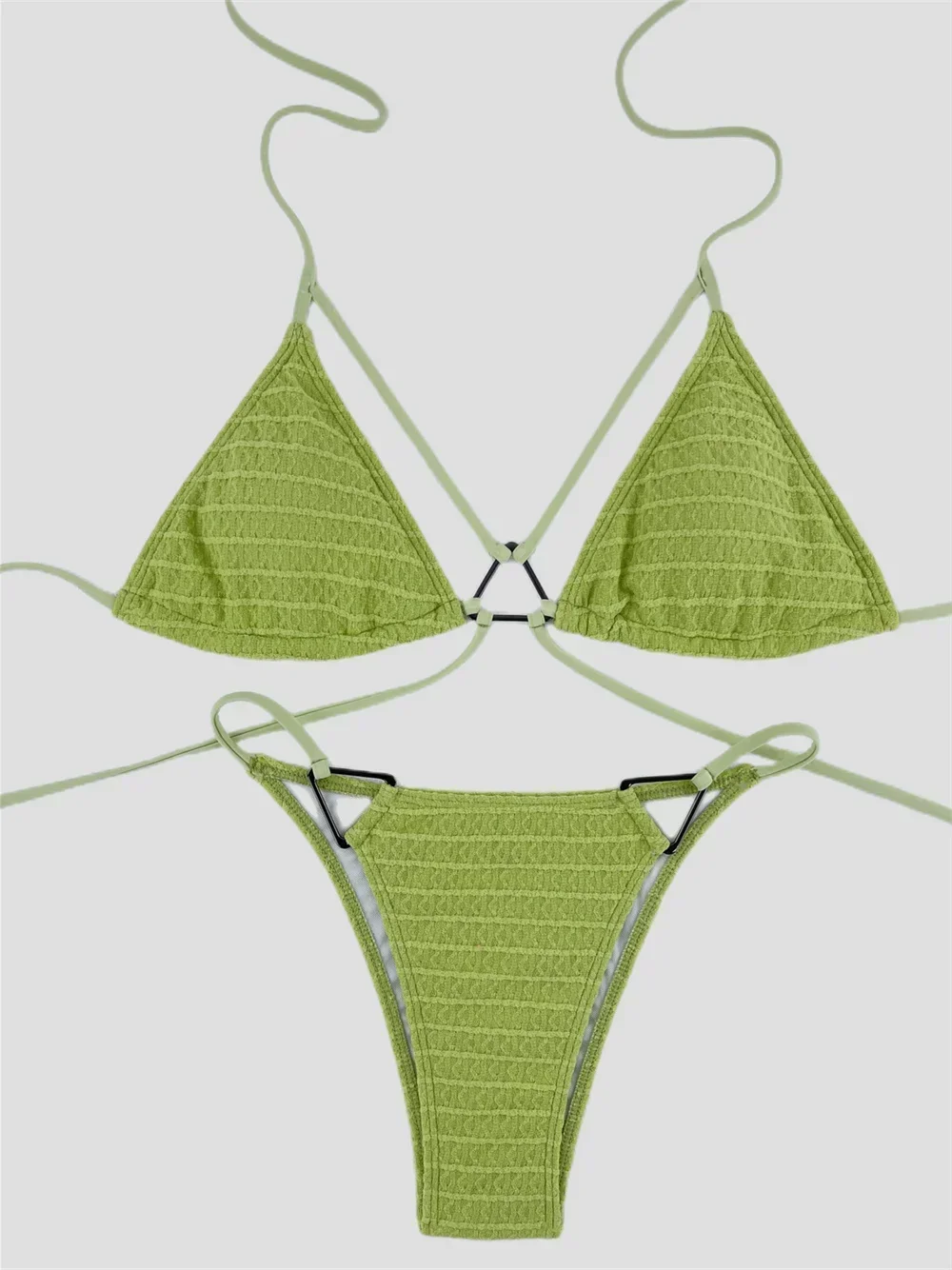 

Sexy Triangle String Bikini Thong Swimsuit Halter Push Up Jacquard Swimwear Backless Women Beach Outfit Bikinis Set Bathing Suit