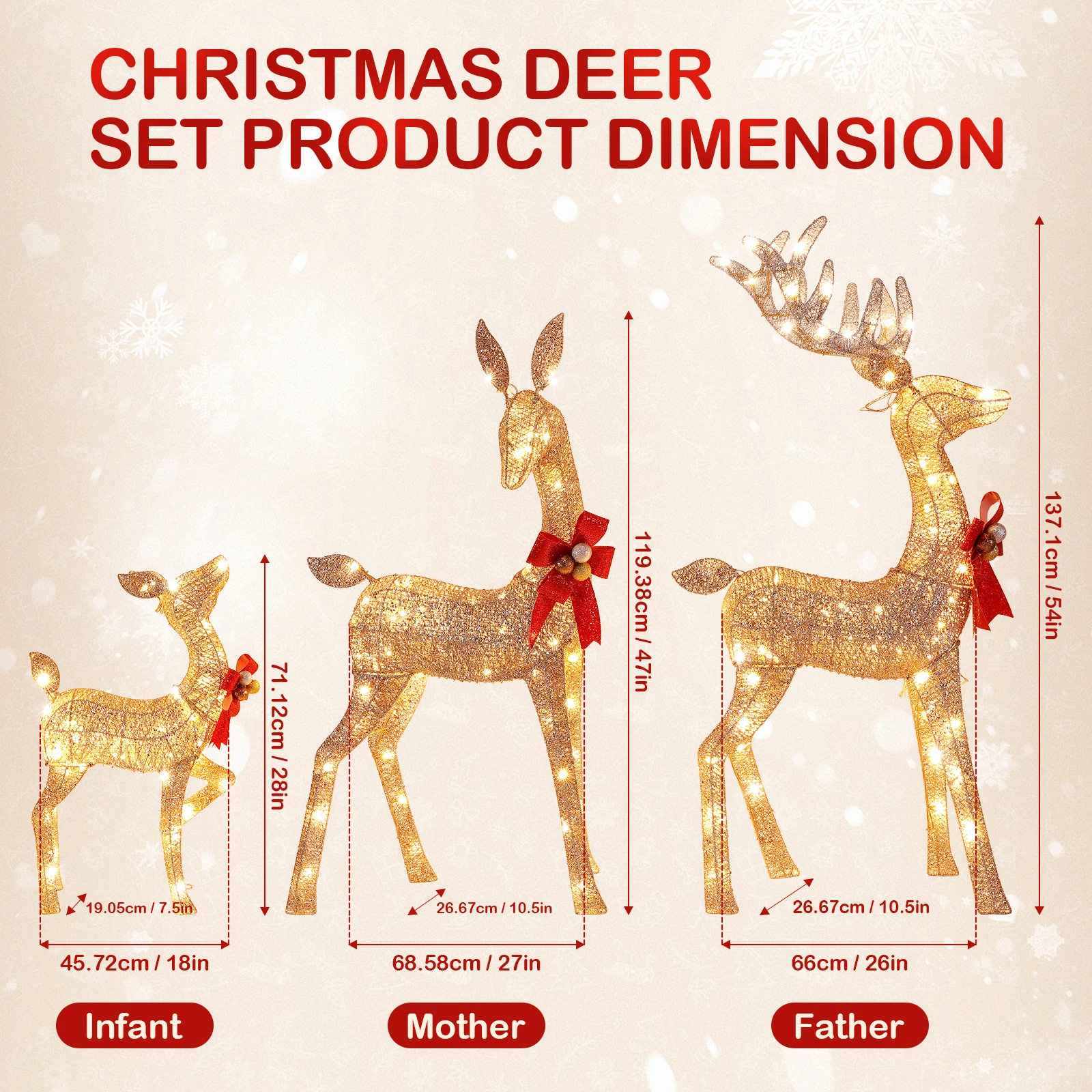 3-Piece Large Lighted Christmas Deer Family Set Outdoor Yard Decoration with 210 LED Lights