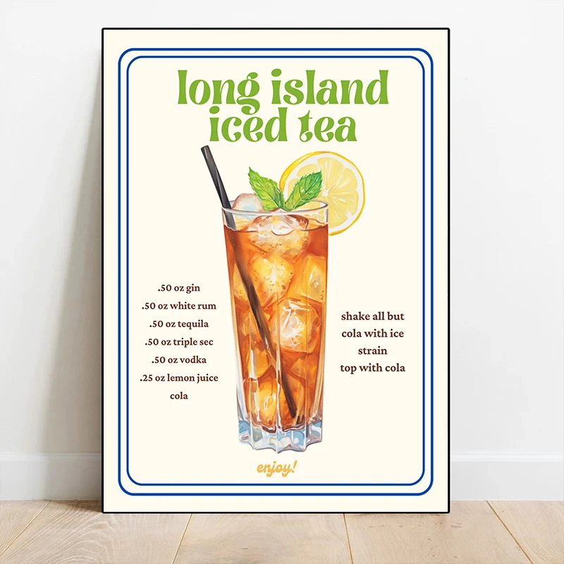 Cocktail Recipe Posters Dirty Shirley Long Island Iced Tea Prints Canvas Printing Modern Wall Art Picture for Bar Café Decor