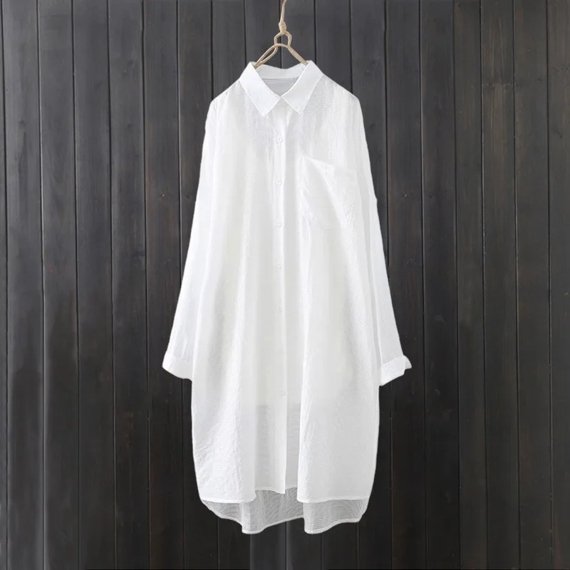 Summer Shirt Mid-length Vermicelli Striped Top Loose and Fashionable Cardigan Sunscreen Thin Jacket