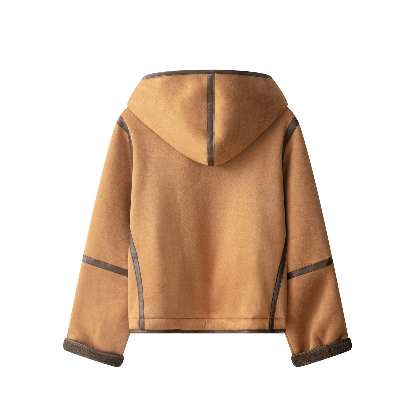 2025 otoño nueva moda Casual de las mujeres de una sola pieza con capucha de manga larga botón de cuerno gamuza gruesa abrigo de lana de cordero