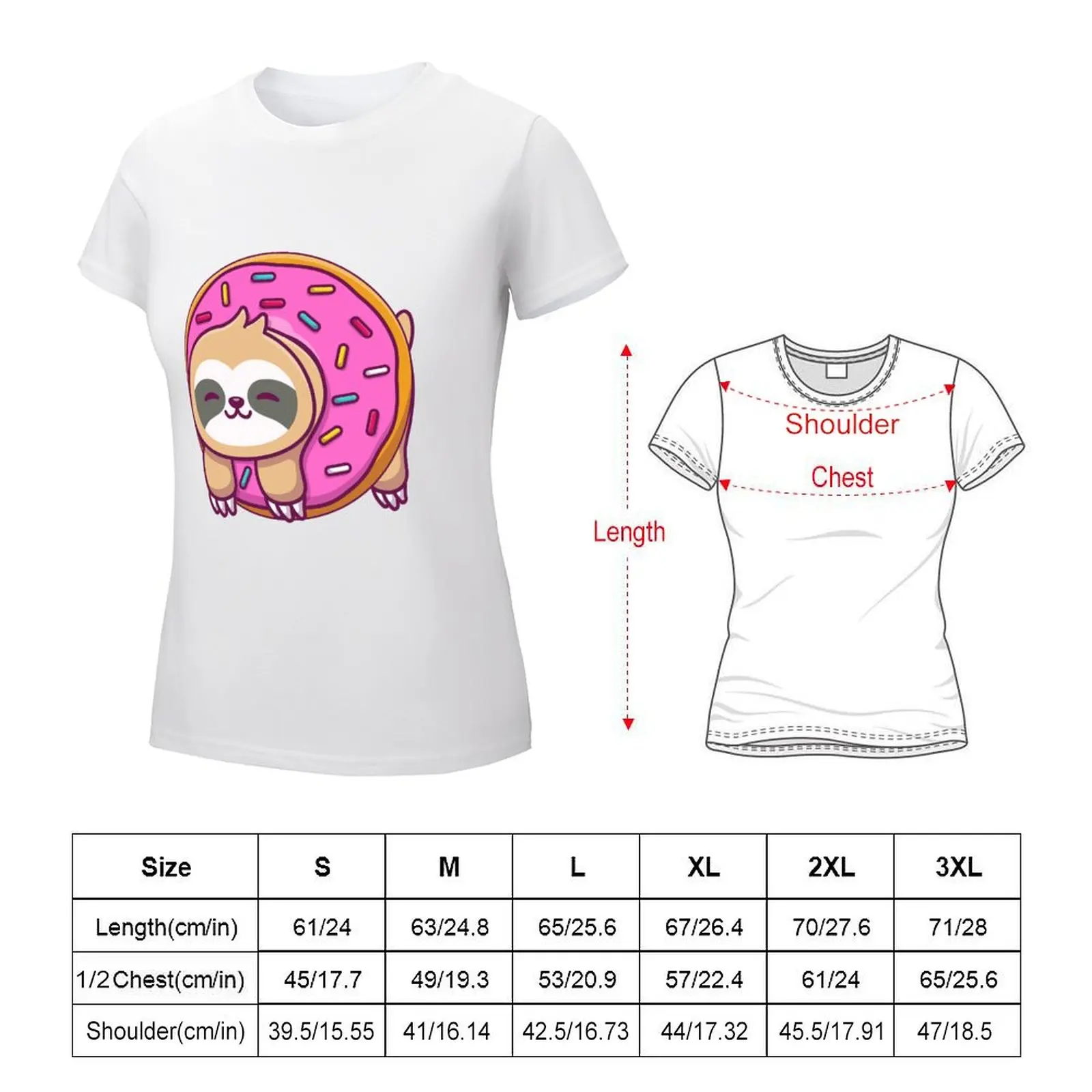 Cute sloth with doughnut cartoon T-shirt summer top summer tops white t-shirt dress for Women sexy