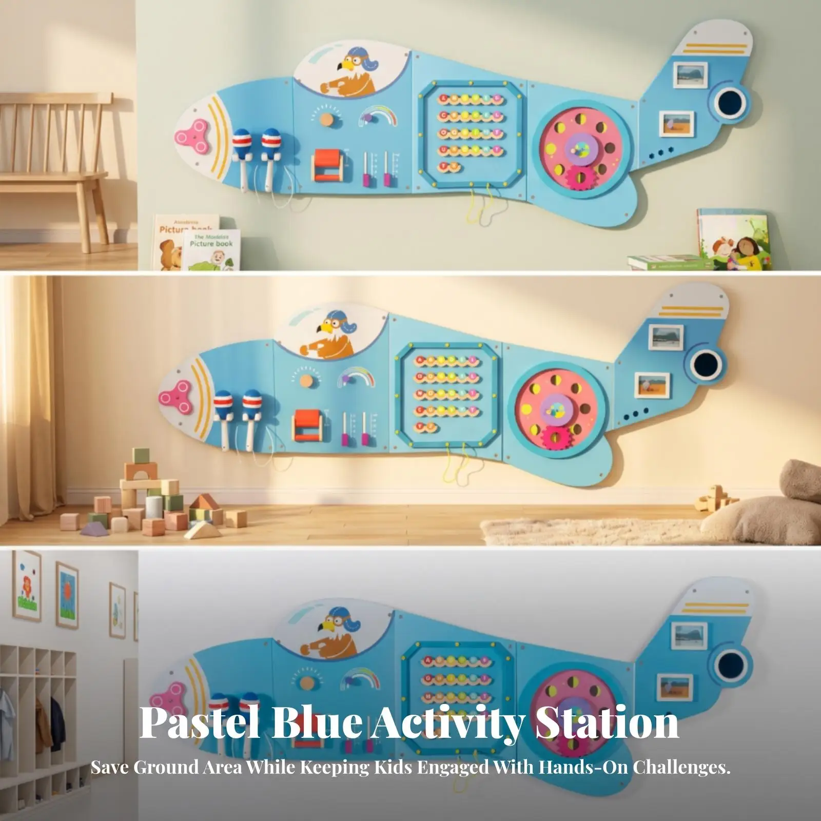 Wooden Children Wall Panel Sensory Board Montessori Activity Toy for Kids Fine Motor Skills Interactive Learning