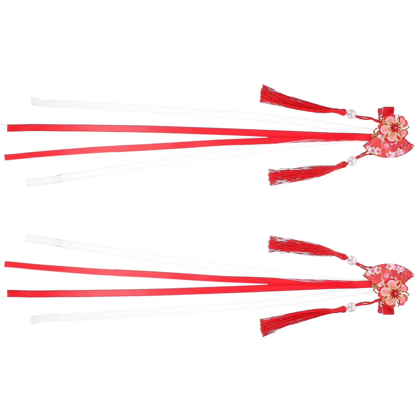 2Pcs Tassel Flower Fan Hair Clips Japanese Style Ribbon Decor Cute Elegant Hair Accessories for Women Daily Party Dating