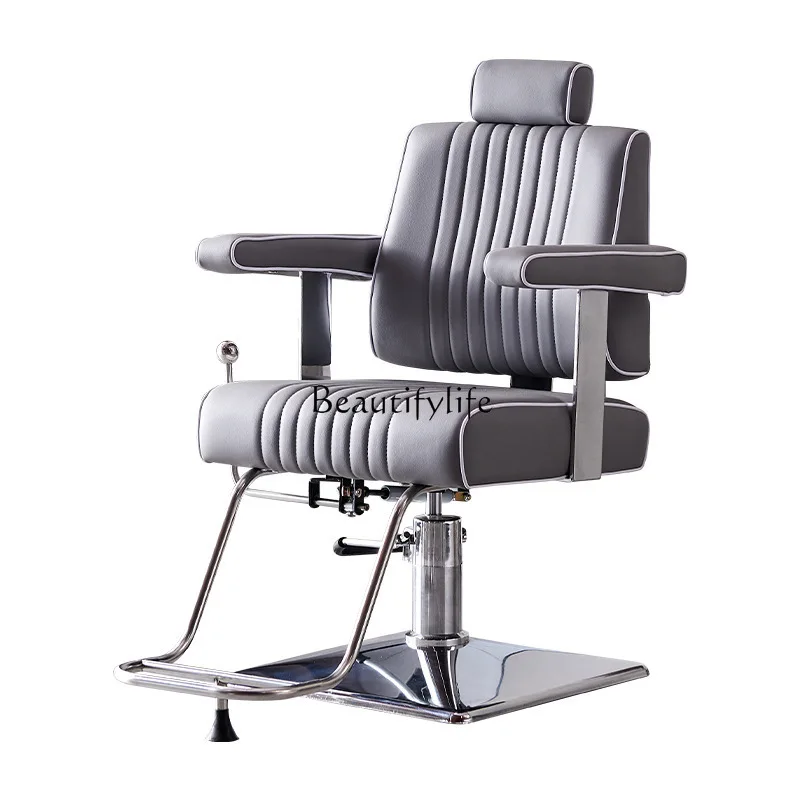 

2024 new hair salon barber chair retro light luxury barber shop lift chair