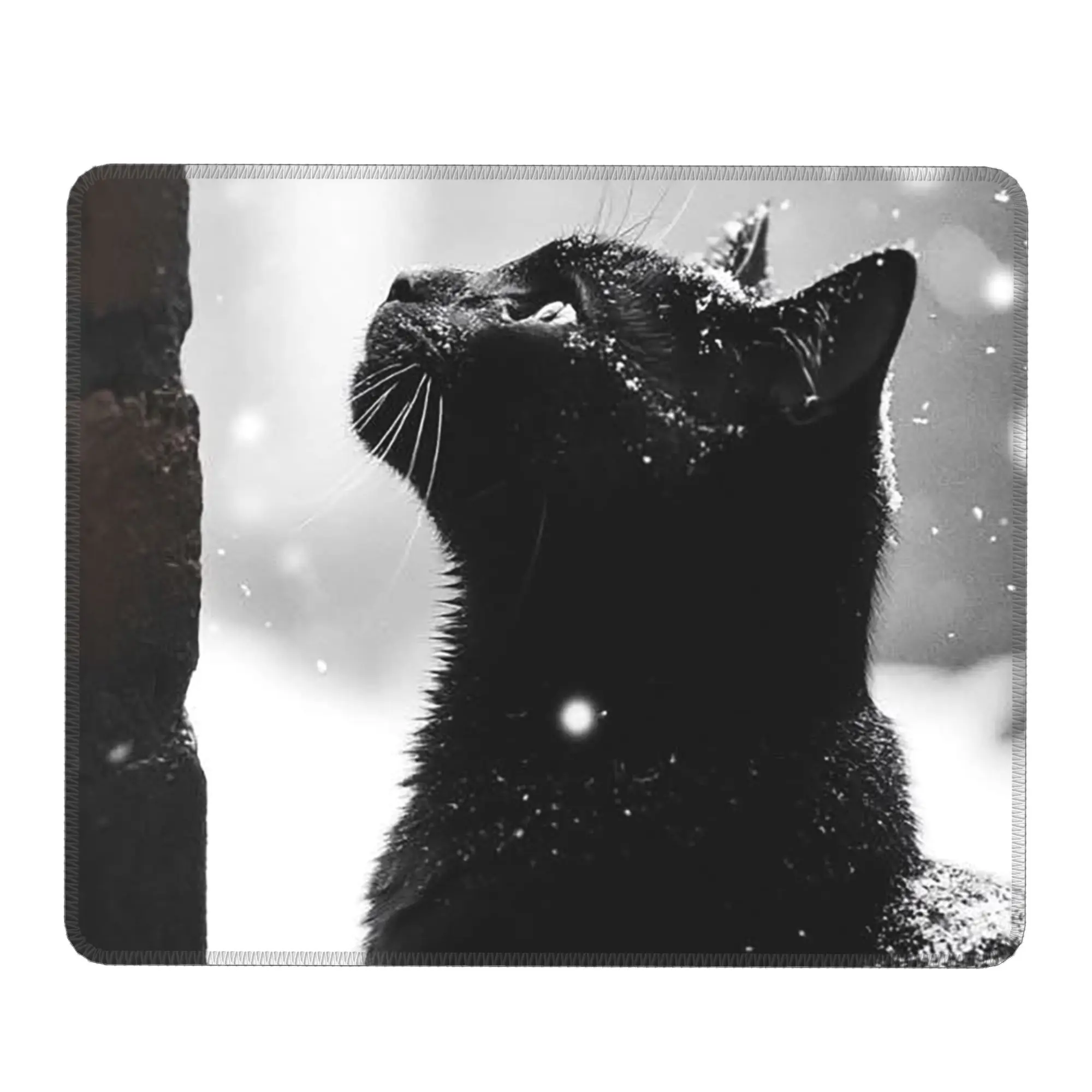 Black White Cute Kitten Looked Up At The Snow Mouse Pad Computer Keyboard Mouse Mat Gaming PC Laptop Desk Mat Office Table Mats
