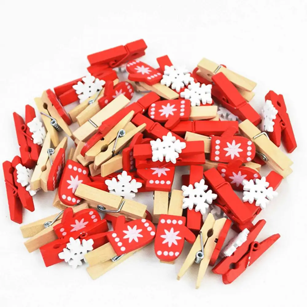 Wood Mini 10Pcs Christmas Tree Snowflake Glove Elk Photo Clip Clothespin Decor Peg For New Year Xmas Party Decor