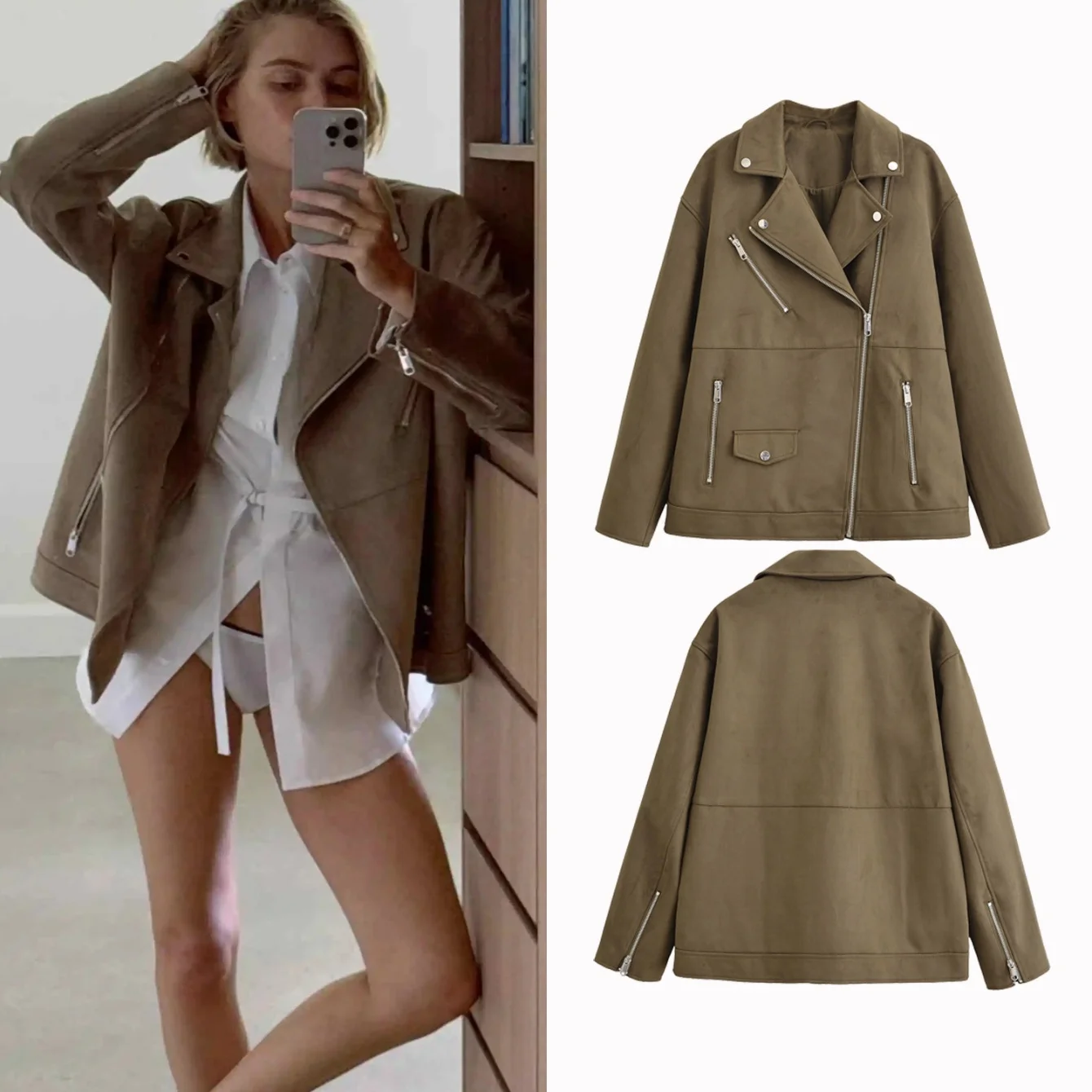 

Autumn Women's Clothing Fashion Jackets Zipper Decoration Long Sleeve Jackets For Women Solid Cool Motorcycle Jacket Streetwear