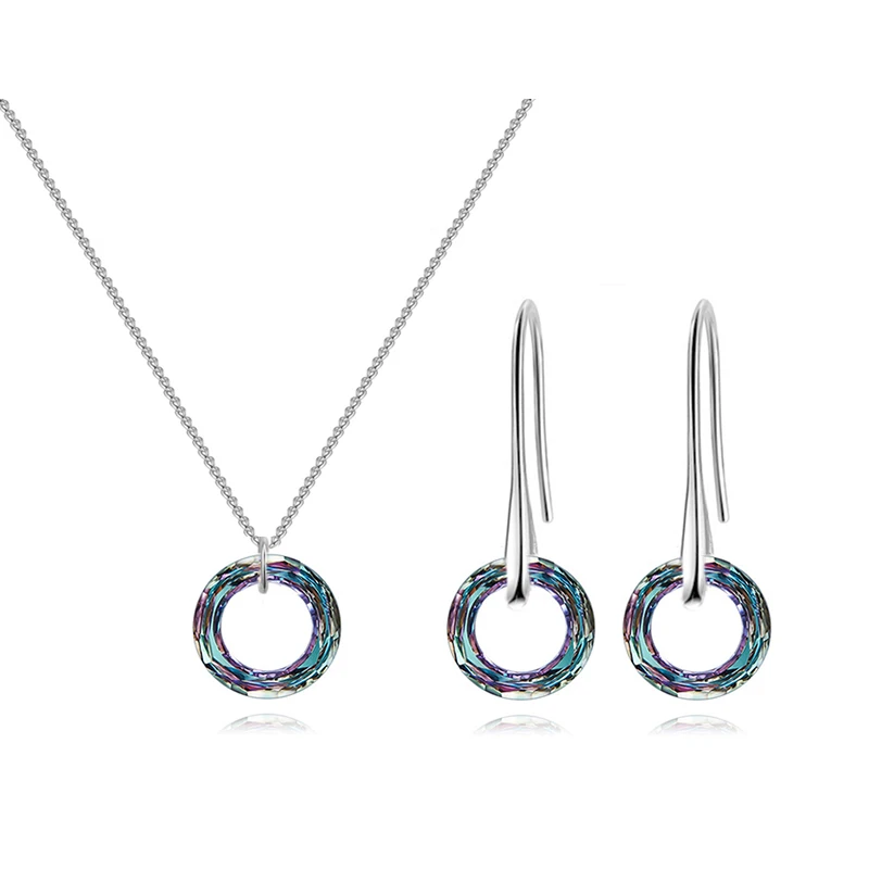 New Fancy Stone Circle Crystal Jewelry Sets Exquisite Fashion Cubic Zirconia Pendant Necklace Piercing Earring For Women Wedding