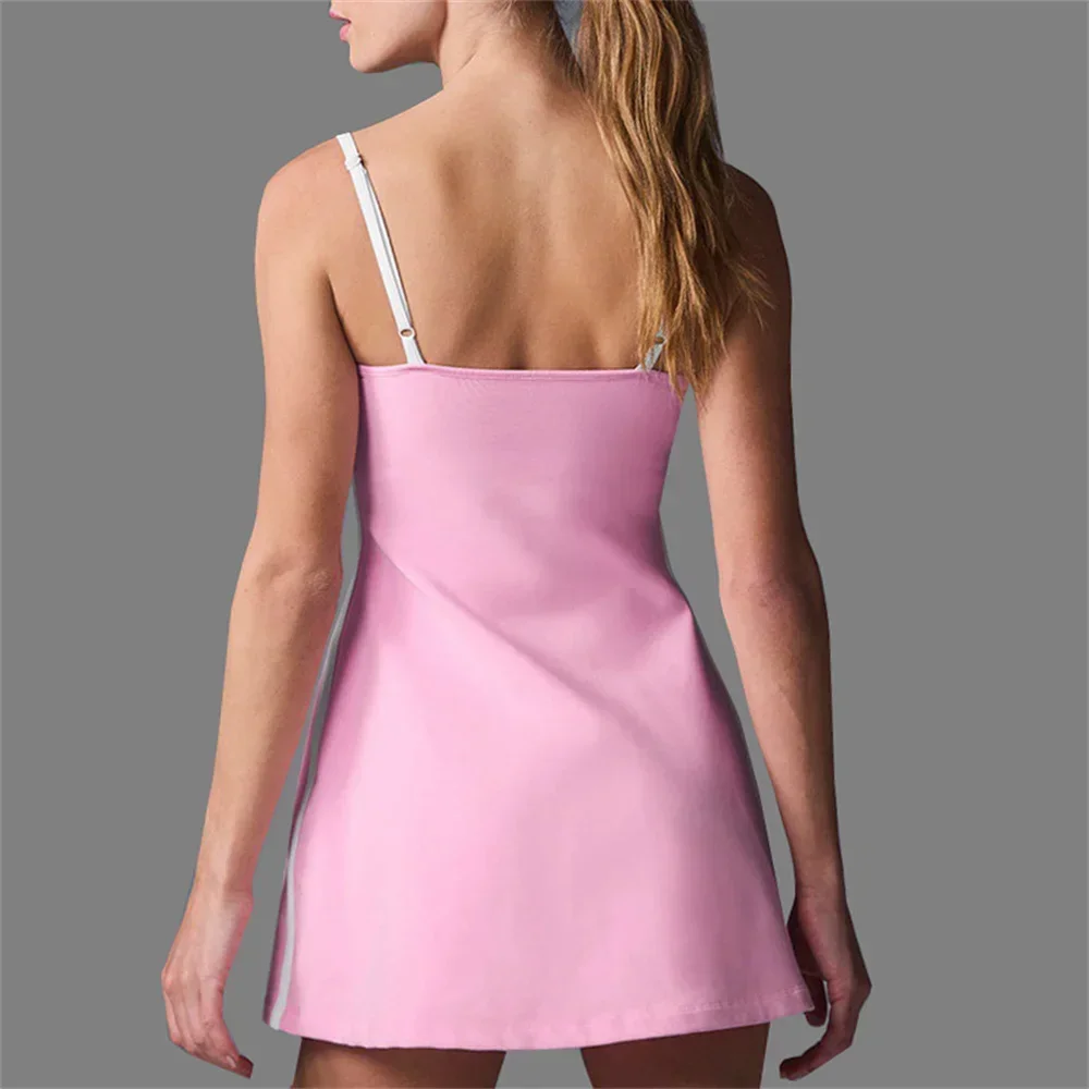 Workout Tennis Yoga Set Dress With Pad Sleeveless Yoga Jumpsuit Dress Gym Built Workout Skorts Anti Shorts Golf Sport Mini Dress