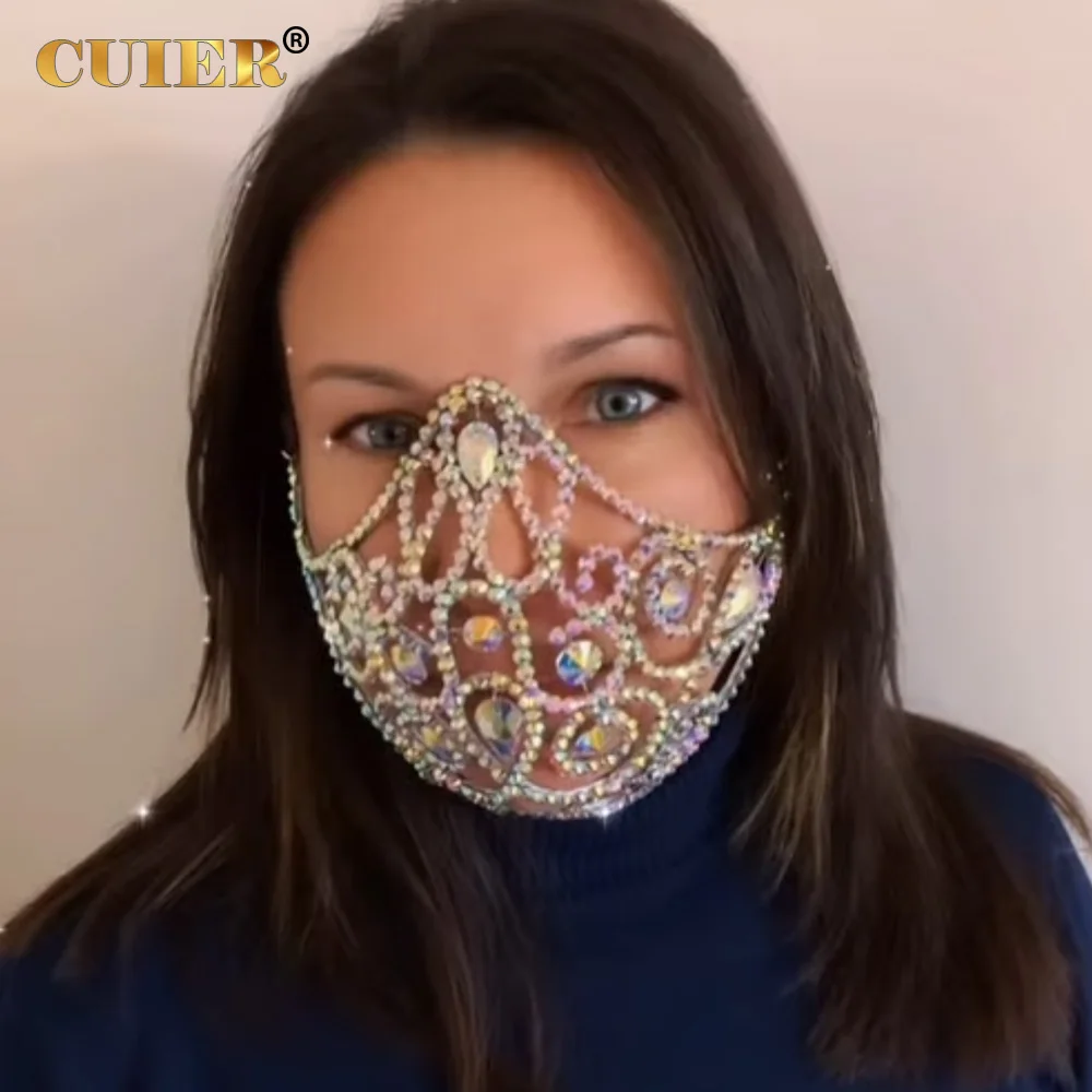 CUIER Women Half Face Mask for Party Big Size Maskque for Men Rhinestone Face Jewelry for Party Accessories