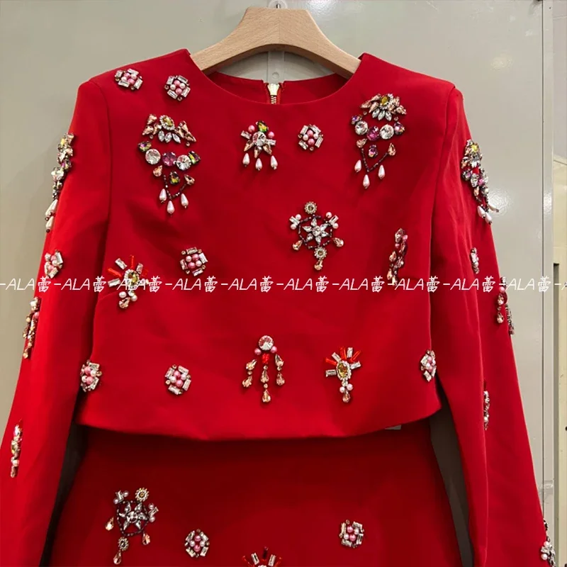 2024 New Fashion Style Popular Exquisite Heavy Industry Beads Gorgeous Short Top A-line Skirt Suit Fashion Coat 2 Pieces Outfits