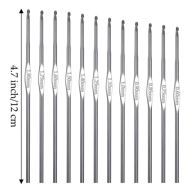 12 قطعة 0.6-1.9 مللي متر الكروشيه السنانير مجموعة صغيرة الحجم إبرة كروشيه الفولاذ المقاوم للصدأ الكروشيه الإبر ل الكروشيه الغزل النسيج أداة #2