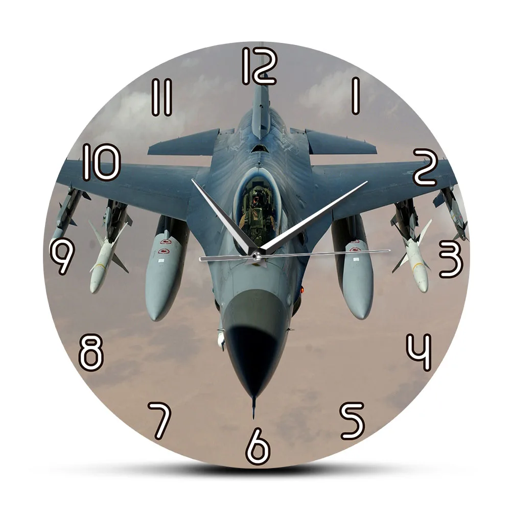 Cruising F-16 Fighting Falcon Wall Clock Home Decor US Air Force Aircraft Plane Multirole Fighter Wall Watch Military Fan Gift