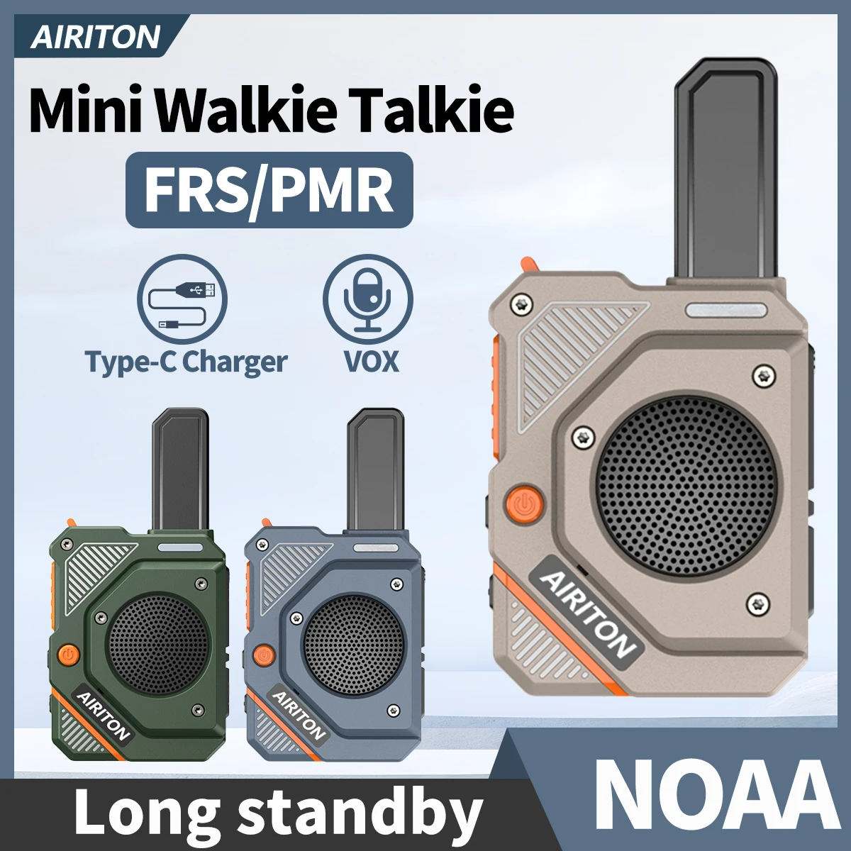 2 uds AIRITON AI-168 Mini Walkie Talkie recargable PMR/FRS portátil de largo alcance NOAA tipo C cargador para viaje de negocios Ham Radio