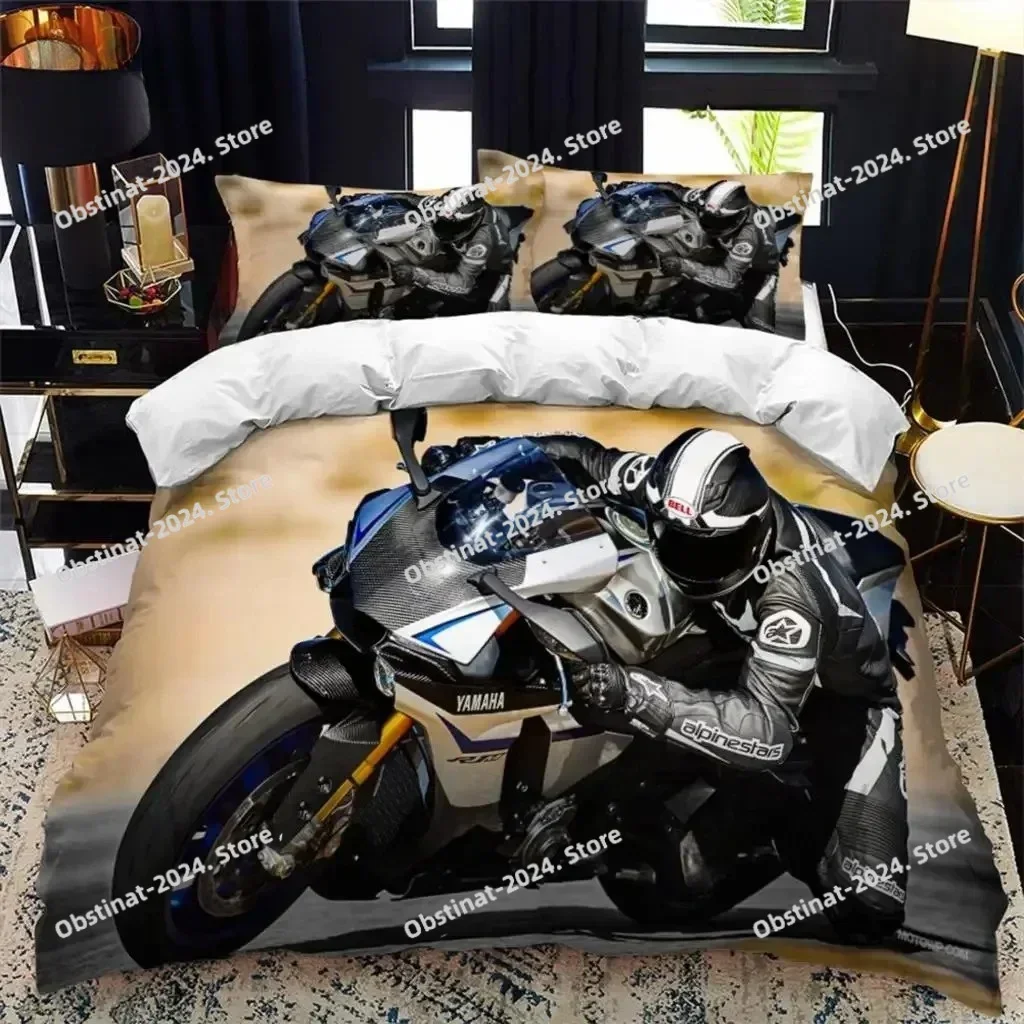 2025 Motorcycle Rider Bed Duvet Cover  Set Queen Calico Twin Size Comforter Cover Bedding Set Single King Polyester Quilt Cover