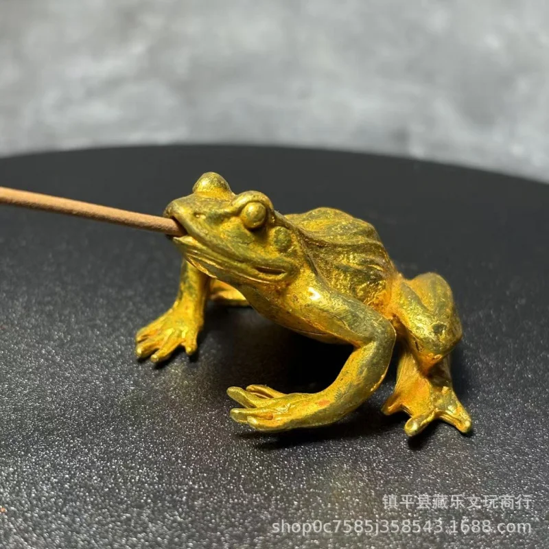 Antique Gilt-Finished Frog Pet Ornament Zen Tea Ceremony Accessory Home Desktop Decorative Craft for Attracting Wealth