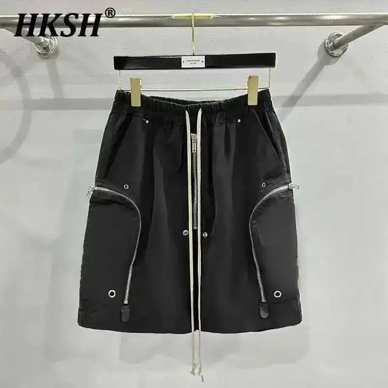HKSH Męskie spodnie Tide RO Style 2024 Summer Design Dark Shorts Multi Zipper Safari Style Casual Half Length Pants Chic Techwear HK3170