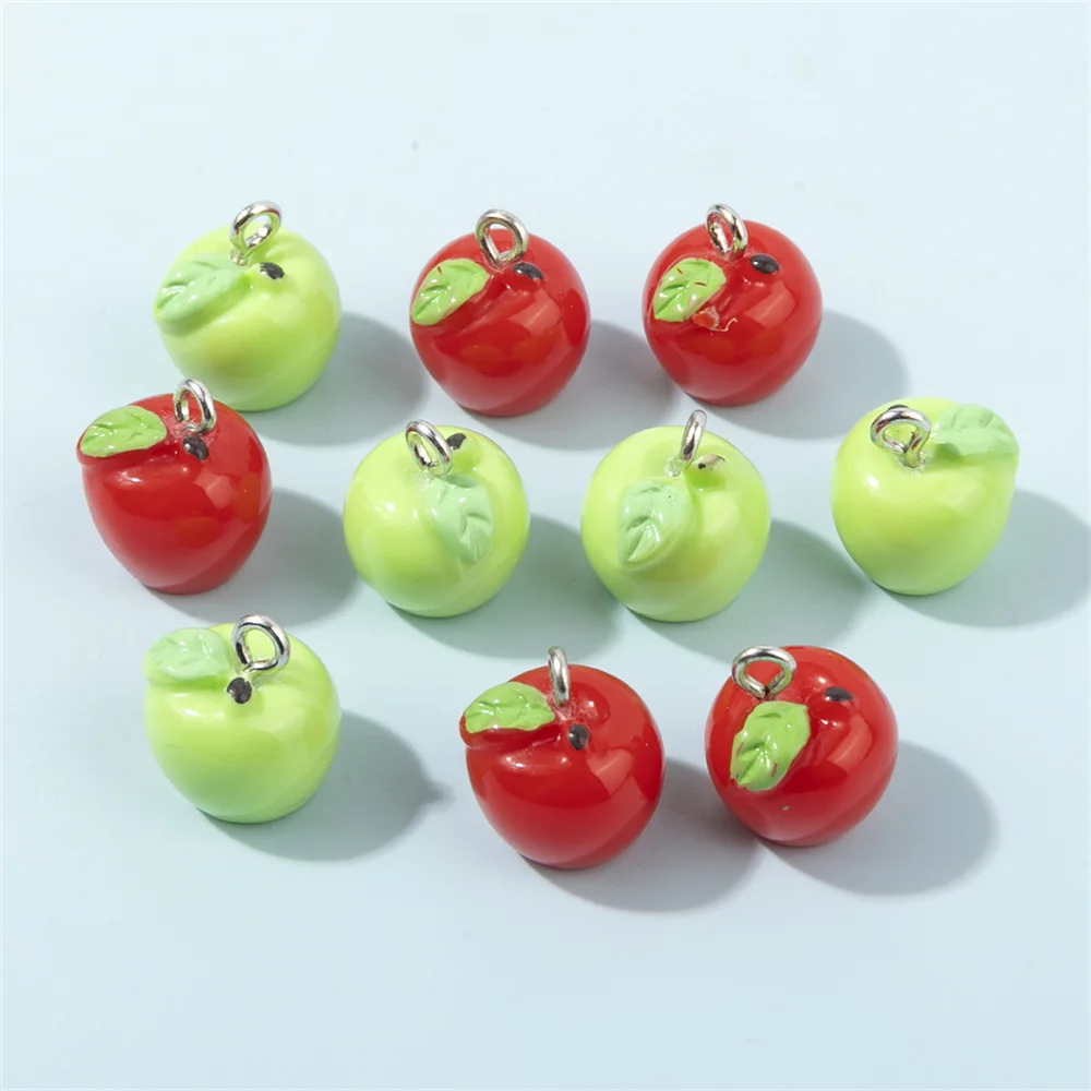 10Pcs Resin Charms Fruit Pendant Fashion Green Red Apple Pendant For DIY Jewelry Bracelet Earrings Accessories Making ﻿