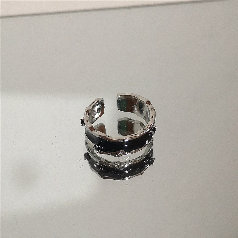 Punk Harajuku Goth Dornen Schwarz Silber Farbe Unregelmäßige Herz Kreuz Offenen Ring Für Frauen Männer Liebhaber Vintage 90er Jahre Y2K Grunge Jewely