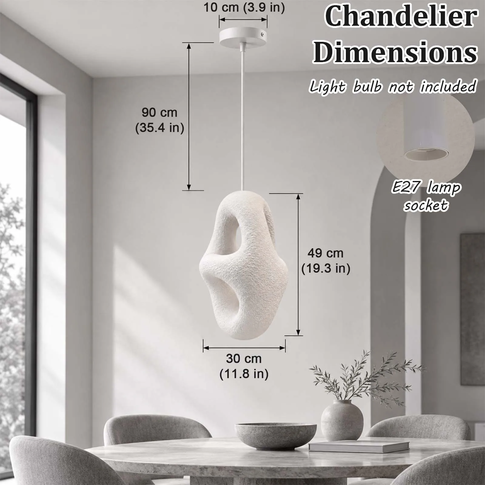 Pendant Light, White Textured Organic Shade, Irregular Twisted, Triple Hole, E27, Wabi Sabi, Dining Room Kitchen