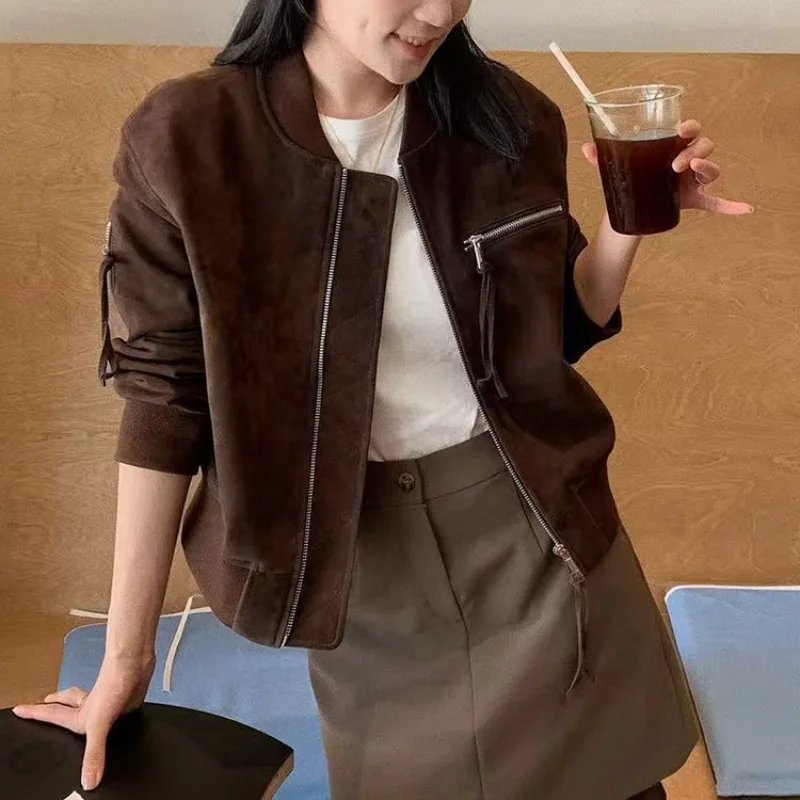 

Leather Coat New Simple Korean Top Layer Goat Capable Coat Women