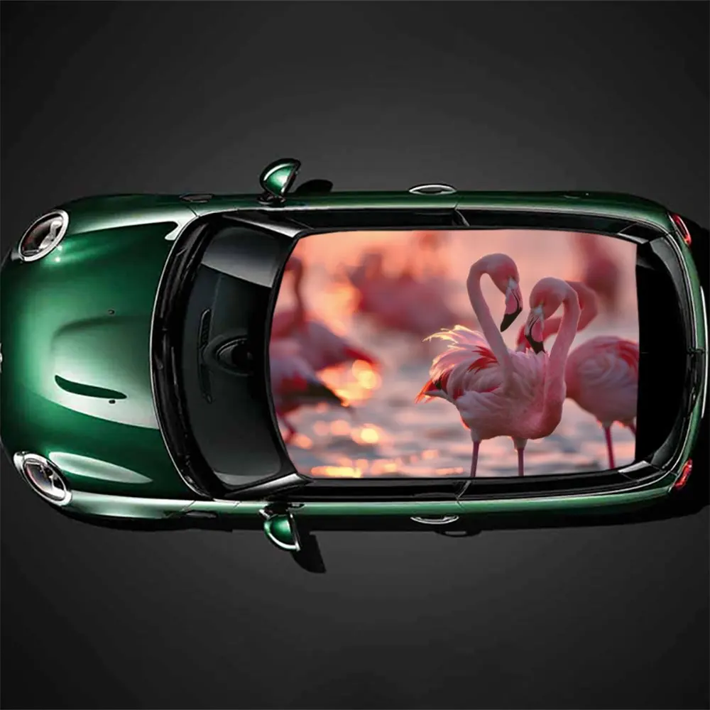 

Cozy Flamingos Family Print Car Roof Sticker Wrap Racing SUV Auto Accessories Packaging PVC Car Hood Graphic Decal Decoration
