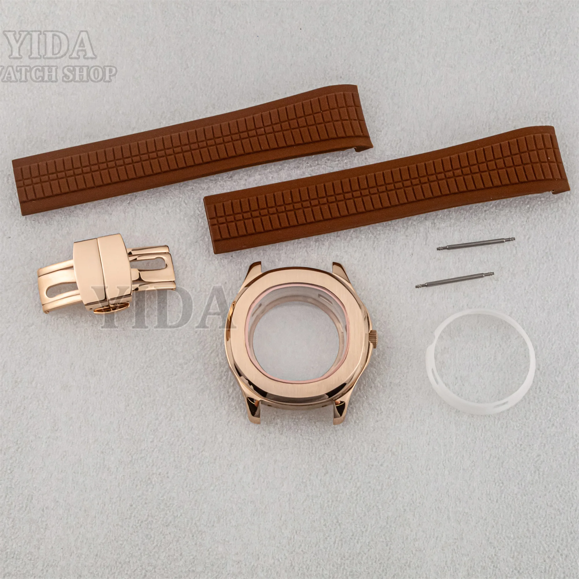 42MM NH35 Cassa per orologio in oro rosa Elastico Vetro zaffiro Mod Orologio Sostituzioni per AQUANAUT Nautilus NH36 Accessori movimento