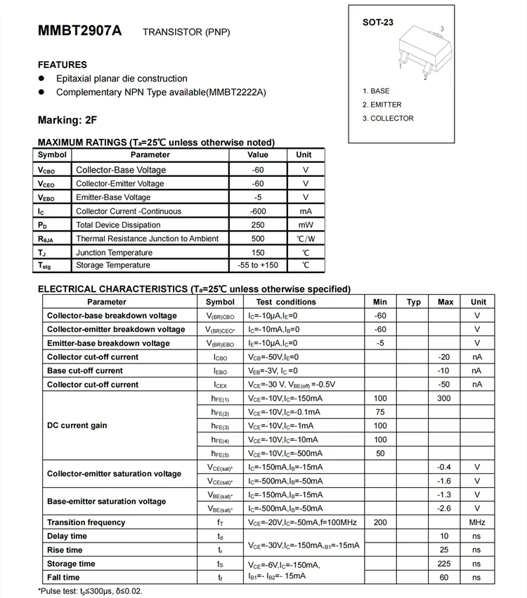 3000PCS MMBT2222A MMBT2907A 2N2222A 2N2907A 1P 2F SOT23 SMD Transistoren NPN PNP 600mA 40V 60V MMBT2907ALT1G MMBT2222ALT1G 2N2222 – Detail 1