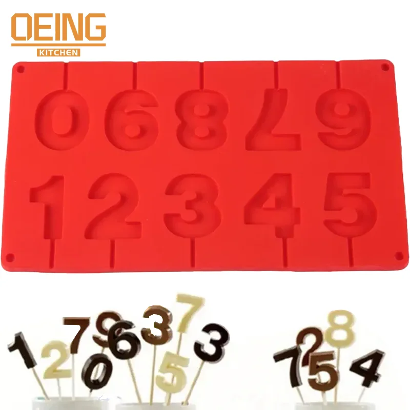 

0-9 Numbers 3D Lollipop Chocolate Mold Hand Made Candy Fudge Soft Candy Ice Tray Pastry Party Decoration Barewake Accessories