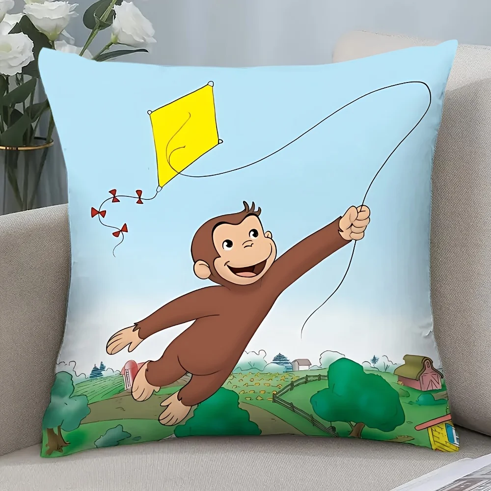 1pcs cartoon monkey flying kite pillow cover yellow sky green field cushion 45x45cm home office decor gift