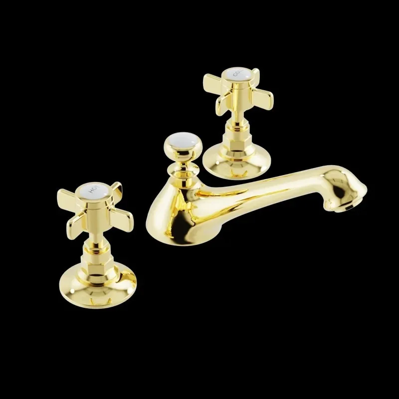 Gold Bathroom Faucet Total Brass Widespread Basin Chrome Sink 3 Hole Hot & Cold 8 inch Waterfall Water Tap