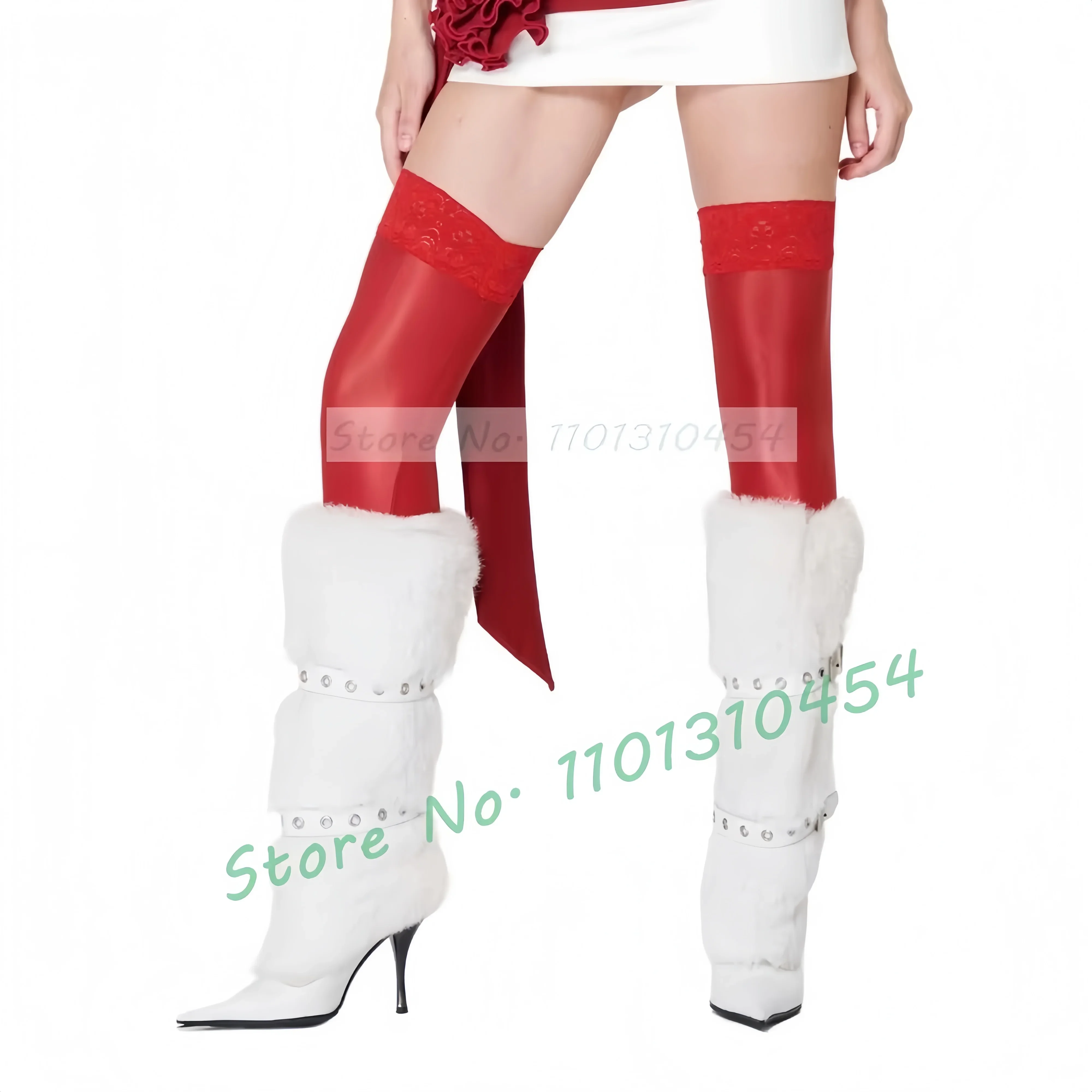 

Белый меховой ремень с пряжкой, длинные сапоги, женские стильные зимние сапоги с острым носком на тонком высоком каблуке длиной до колена, зимняя элегантная обувь с застежкой