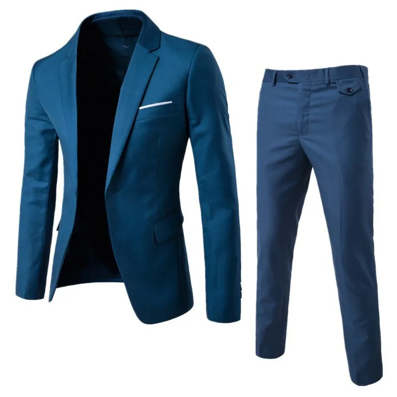 

Men's Business Solid Color Suit Set, Men's Professional Formal Attire, Wedding Groomsman Suit, Two-piece Set