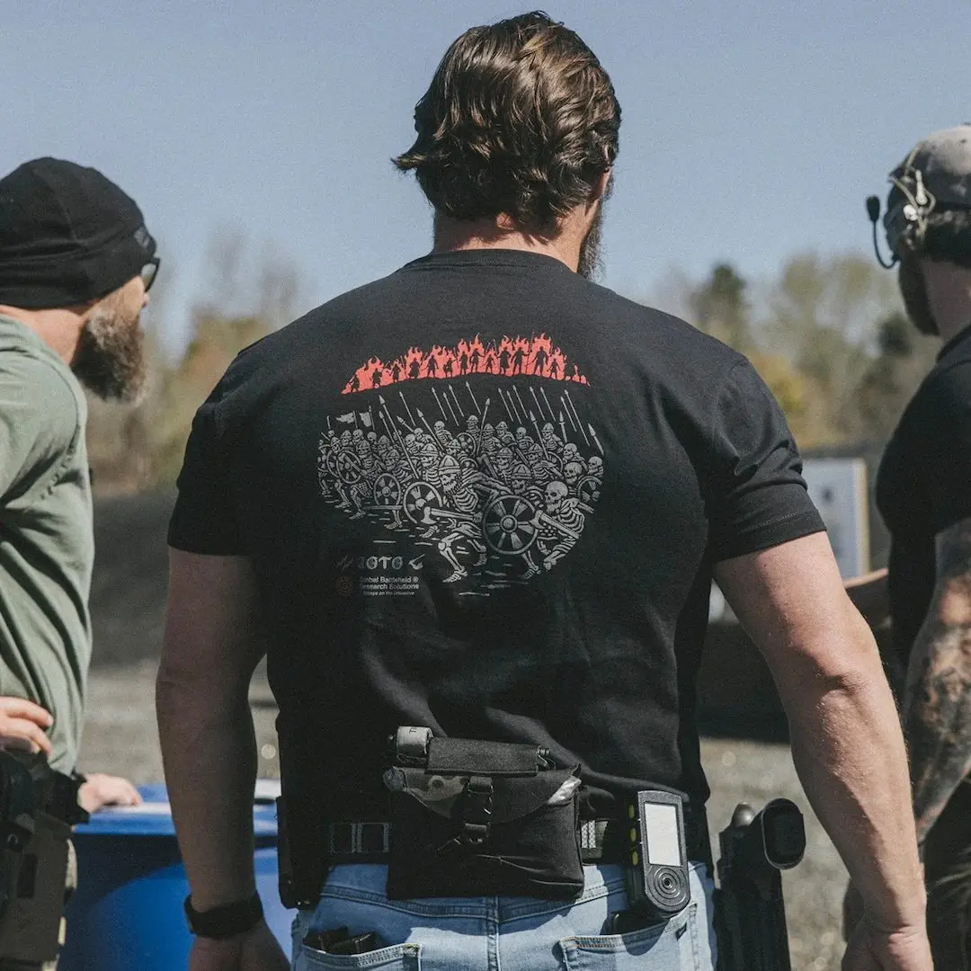 Tactical Wind Ancient Battlefield Charge Series Printed Short-Sleeved T-Shirt for Men - Loose Fit American Retro Style Shirt