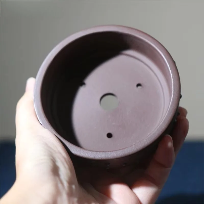 Maceta china  arcilla púrpura, maceta redonda hecha a mano para bonsái, decoración escritorio para el hogar/oficina,