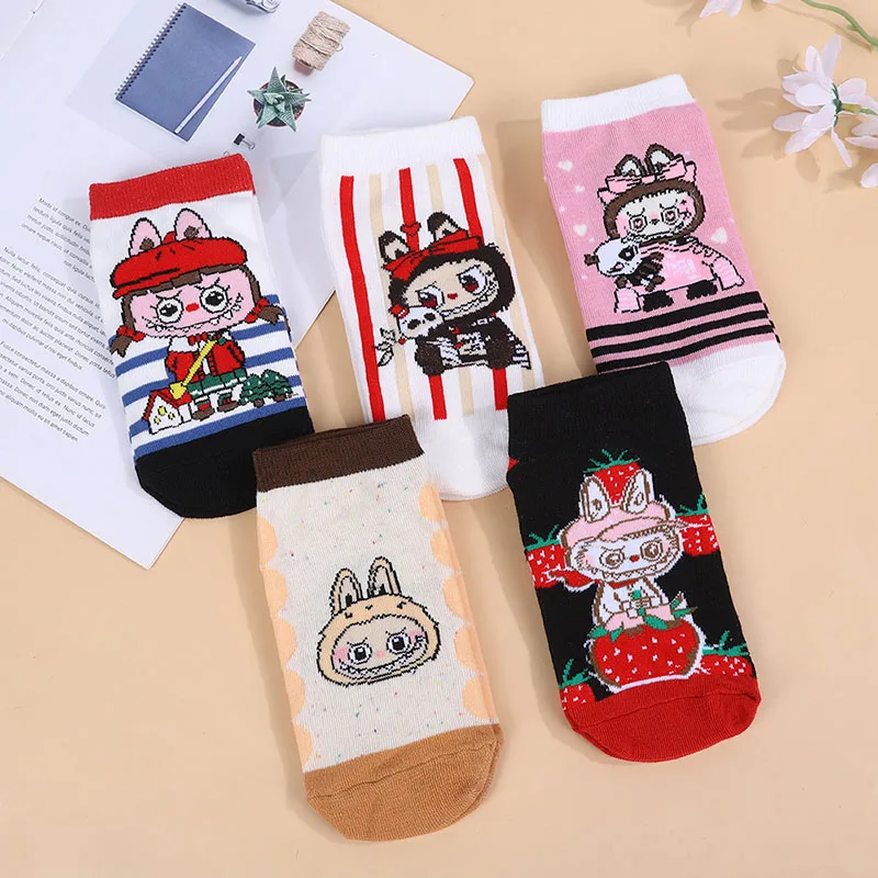 

5 Pairs Famous Brand New Japanese Socks Women Combed Cotton Women Boat Anime Cartoon Brora Goddess Gift